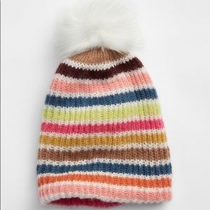 RAINBOW knit  pom pom beanie